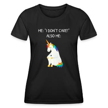 Es ist mir egal, weinende Einhorn-Meme-Illustration - Frauen Funktions-T-Shirt - Schwarz - Vorne - AI Model Female 172 light (172cm)