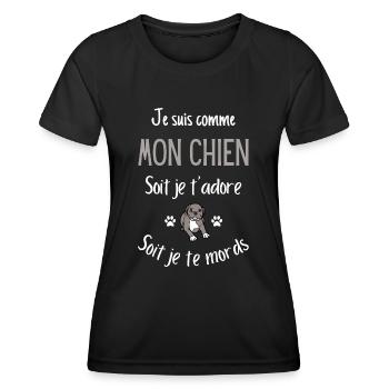 Bull terrier bully chien humour cadeau - T-shirt sport Femme - noir - Devant - AI Model Female 172 light (172cm)