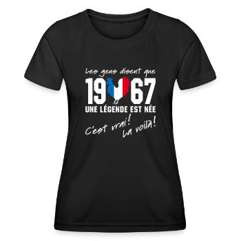 Né en 1967 - Coq aux couleurs françaises - T-shirt sport Femme - noir - Devant - AI Model Female 172 light (172cm)