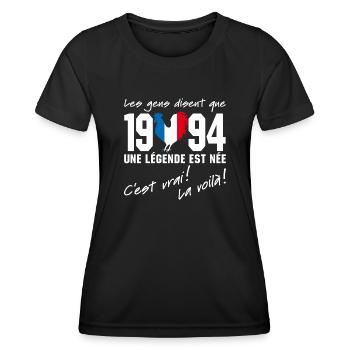 Né en 1994 - Coq aux couleurs françaises - T-shirt sport Femme - noir - Devant - AI Model Female 172 light (172cm)