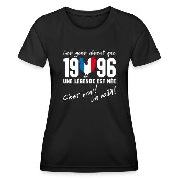 Né en 1996 - Coq aux couleurs françaises - T-shirt sport Femme - noir - Devant - AI Model Female 172 light (172cm)