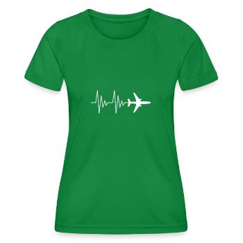Flugzeug Pilot EKG Liebe Herzschlag weiß - Frauen Funktions-T-Shirt - Kelly Green - Vorne - AI Model Female 172 dark (172cm)