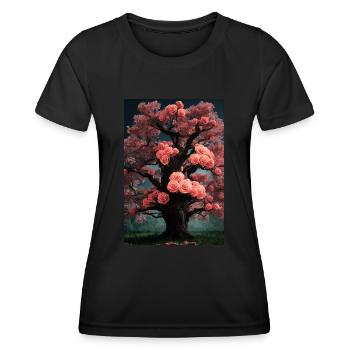 Arbre à feuilles de rose - T-shirt sport Femme - noir - Devant - AI Model Female 172 light (172cm)