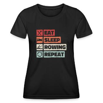 Mangez dormir ramer Répétez. Aviron Pagayage - T-shirt sport Femme - noir - Devant - AI Model Female 172 light (172cm)