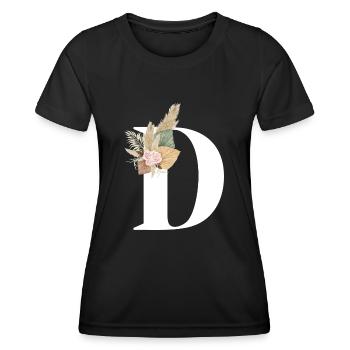 blumiger Buchstabe D - Frauen Funktions-T-Shirt - Schwarz - Vorne - AI Model Female 172 light (172cm)