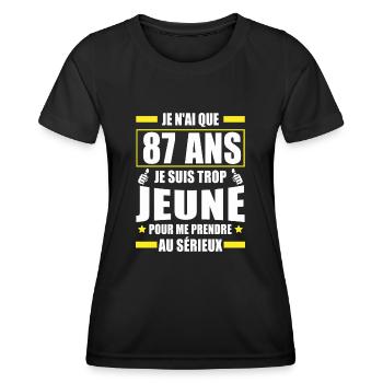 je n ai que 87 ans / humour anniversaire 87 ans - T-shirt sport Femme - noir - Devant - AI Model Female 172 light (172cm)