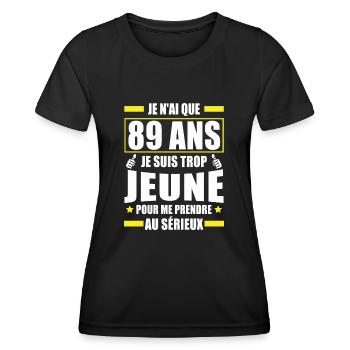 j ai 89 ans / humour anniversaire 89 ans - T-shirt sport Femme - noir - Devant - AI Model Female 172 light (172cm)