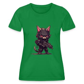Cat Biker in the style of Post Apocalyptic - Women's Functional T-Shirt - kelly green - Front - AI Model Female 172 dark (172cm)