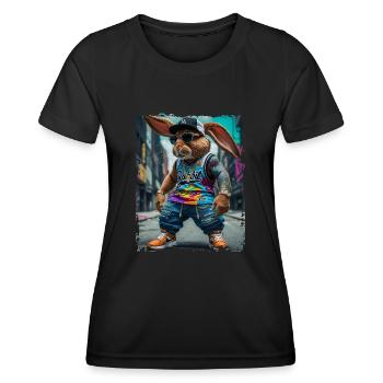 hip hop Rabbit rappeur - T-shirt sport Femme - noir - Devant - AI Model Female 172 light (172cm)