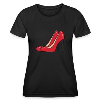 Talons hauts rouge - Paire d’escarpins rouges - T-shirt sport Femme - noir - Devant - AI Model Female 172 light (172cm)