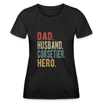 Korsett Papa Ehemann Held - Frauen Funktions-T-Shirt - Schwarz - Vorne - AI Model Female 172 light (172cm)