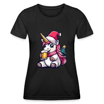 Einhorn Weihnachten Bier Lustig - Frauen Funktions-T-Shirt - Schwarz - Vorne - AI Model Female 172 light (172cm)
