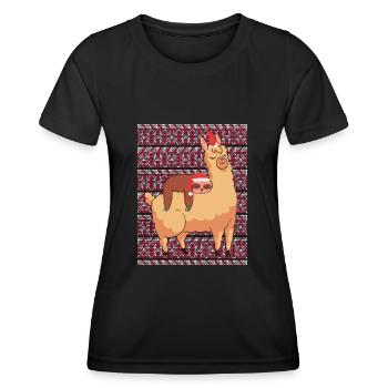 Ugly Christmas Sweater Faultier mit Alpaka - Frauen Funktions-T-Shirt - Schwarz - Vorne - AI Model Female 172 light (172cm)