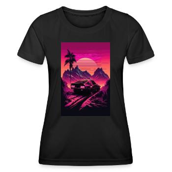 Synthwave Country Car Retro Sun Palms - Women's Functional T-Shirt - black - Front - AI Model Female 172 light (172cm)