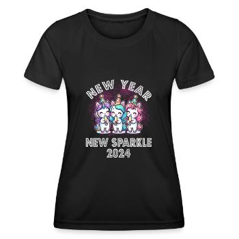 Conception de fête de fête de la licorne Crew du réveillon du Nouvel An - T-shirt sport Femme - noir - Devant - AI Model Female 172 light (172cm)