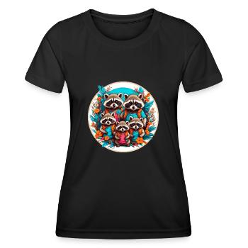 Liebenswerte Waschbärfamilie. Lustige Waschbären - Frauen Funktions-T-Shirt - Schwarz - Vorne - AI Model Female 172 light (172cm)