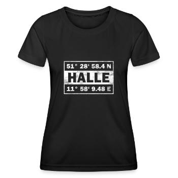 Halle Koordinaten - Frauen Funktions-T-Shirt - Schwarz - Vorne - AI Model Female 172 light (172cm)