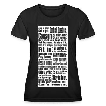 Obéir beaucoup I Say Penseur socio-critique - T-shirt sport Femme - noir - Devant - AI Model Female 172 light (172cm)