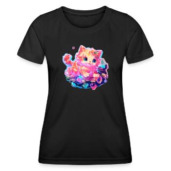 Katze - Illustration - Frauen Funktions-T-Shirt - Schwarz - Vorne - AI Model Female 172 light (172cm)