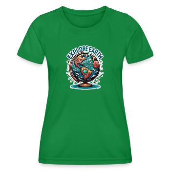 Explore Earth - Erde Illustration - Women's Functional T-Shirt - kelly green - Front - AI Model Female 172 dark (172cm)