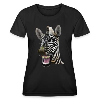Breit grinsendes Zebra - Frauen Funktions-T-Shirt - Schwarz - Vorne - AI Model Female 172 light (172cm)