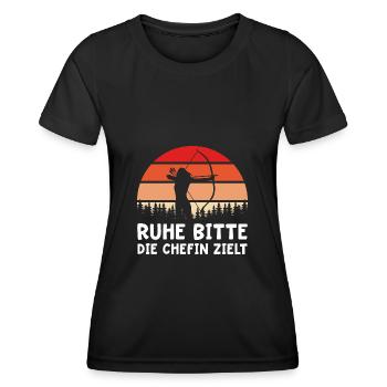 Ruhe bitte die Chefin zielt Bogenschießen - Frauen Funktions-T-Shirt - Schwarz - Vorne - AI Model Female 172 light (172cm)
