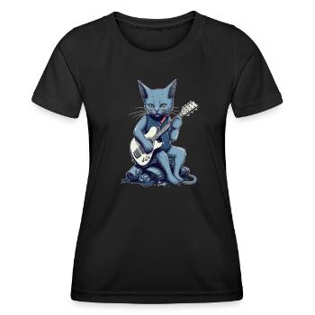 Musiker Russisch Blau Katze Gitarrist Katzen - Frauen Funktions-T-Shirt - Schwarz - Vorne - AI Model Female 172 light (172cm)