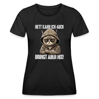 Nett kann ich auch bringt aber nix! Mitarbeiter - Frauen Funktions-T-Shirt - Schwarz - Vorne - AI Model Female 172 light (172cm)