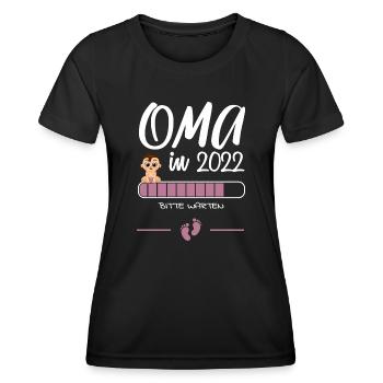 Oma in 2022 Bitte warten Schwangerschaft Verkünden - Frauen Funktions-T-Shirt - Schwarz - Vorne - AI Model Female 172 light (172cm)
