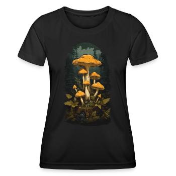 Retro Chanterelle Vintage Mushroom Nature Design - Women's Functional T-Shirt - black - Front - AI Model Female 172 light (172cm)
