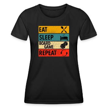 Eat sleep boardgame repeat - Frauen Funktions-T-Shirt - Schwarz - Vorne - AI Model Female 172 light (172cm)
