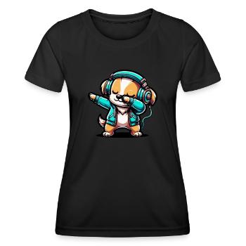 Chien tamponnant - T-shirt sport Femme - noir - Devant - AI Model Female 172 light (172cm)