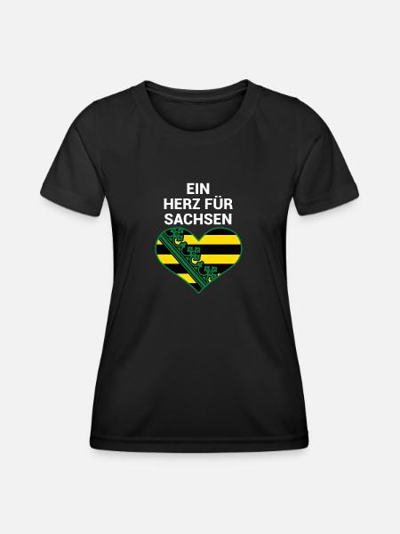 Ein Herz für Sachsen - Frauen Funktions-T-Shirt - Schwarz