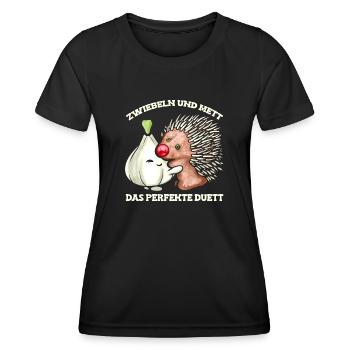 Zwiebel und Mett Liebe - Mettigel & Hack Geschenk - Frauen Funktions-T-Shirt - Schwarz - Vorne - AI Model Female 172 light (172cm)