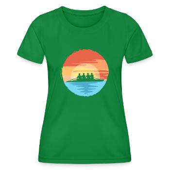 Cool Rowing Retro Sunset Rowers Paddleboard Canoe - Women's Functional T-Shirt - kelly green - Front - AI Model Female 172 dark (172cm)