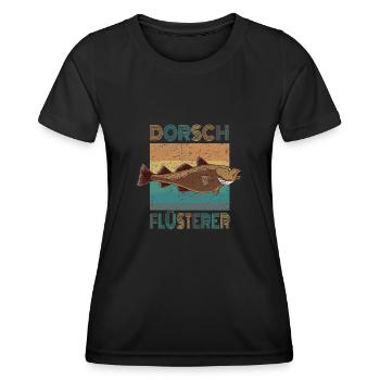 Dorsch Flüsterer Hochseeangeln In Norwegen Retro - Frauen Funktions-T-Shirt - Schwarz - Vorne - AI Model Female 172 light (172cm)