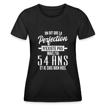 humour anniversaire 54 ans / perfection 54 ans - T-shirt sport Femme - noir - Devant - AI Model Female 172 light (172cm)