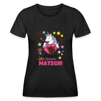 Muddy run shirt mud Matsch Lauf Einhorn Team Frau - Frauen Funktions-T-Shirt - Schwarz - Vorne - AI Model Female 172 light (172cm)
