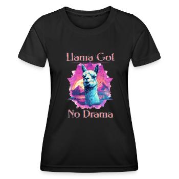 Llama Got No Drama - Lama ohne Drama - Frauen Funktions-T-Shirt - Schwarz - Vorne - AI Model Female 172 light (172cm)