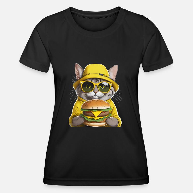 cat with yellow hat - Women's Functional T-Shirt - black