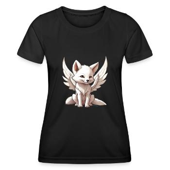 Magischer süsser weisser Fuchs mit Engelsflügel - Frauen Funktions-T-Shirt - Schwarz - Vorne - AI Model Female 172 light (172cm)