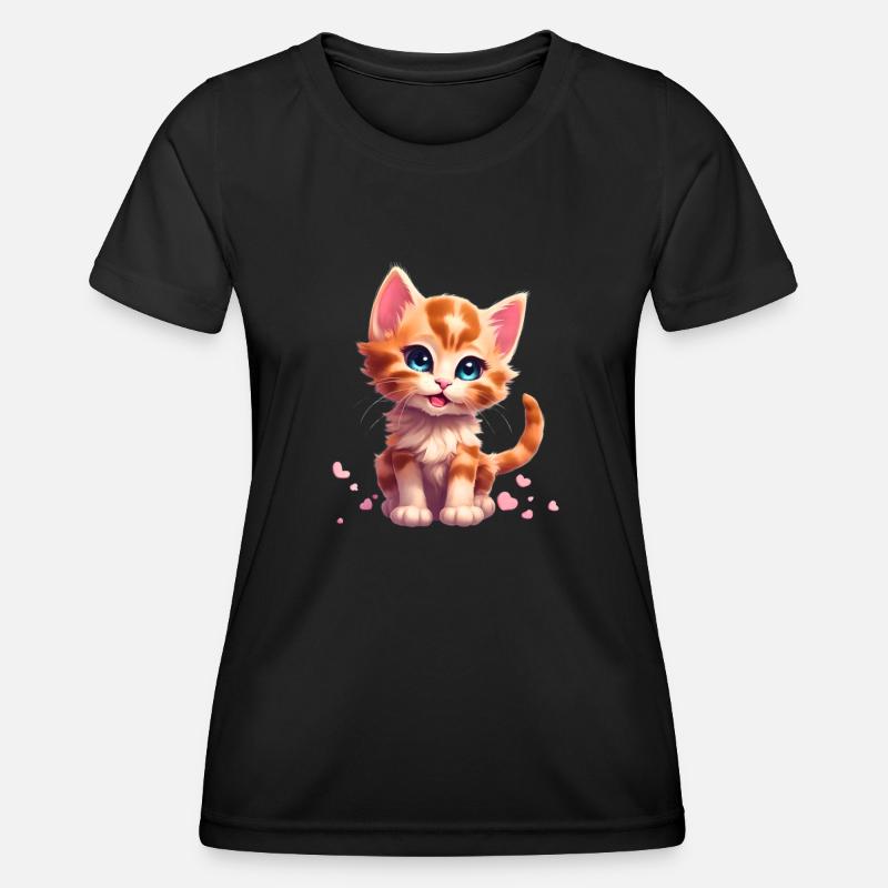 Cute kitten with hearts - Women's Functional T-Shirt - black