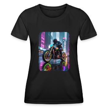 Moto cyberpunk en ville - T-shirt sport Femme - noir - Devant - AI Model Female 172 light (172cm)