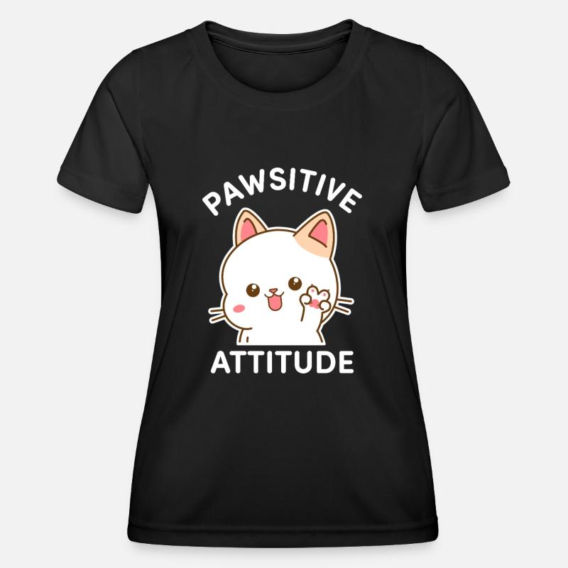 Pawsitive Attitude - Cat Making the V Sign - Women's Functional T-Shirt - black