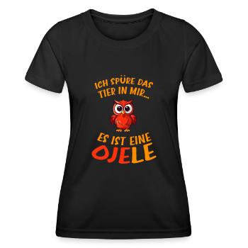 Ich spüre das Tier in mir Es ist eine Ojele - Eule - Frauen Funktions-T-Shirt - Schwarz - Vorne - AI Model Female 172 light (172cm)
