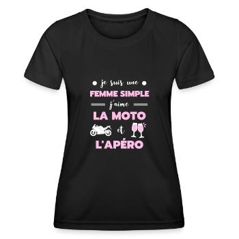 t shirt femme simple moto apero humour motarde - T-shirt sport Femme - noir - Devant - AI Model Female 172 light (172cm)
