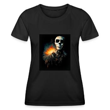 Dangerous Halloween skeleton with flame on the back - Women's Functional T-Shirt - black - Front - AI Model Female 172 light (172cm)