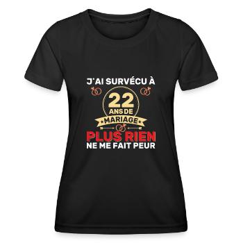22 Ans De Mariage Noces De Coton Cadeau Mari 22eme - T-shirt sport Femme - noir - Devant - AI Model Female 172 light (172cm)
