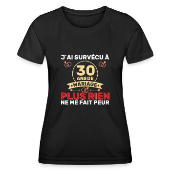 30 Ans De Mariage Noces De Coton Cadeau Mari 30eme - T-shirt sport Femme - noir - Devant - AI Model Female 172 light (172cm)