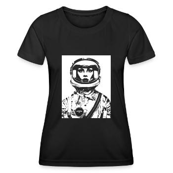 ASTRONAUTIN ASTRONAUT FRAU FRAUENPOWER STENCIL - Frauen Funktions-T-Shirt - Schwarz - Vorne - AI Model Female 172 light (172cm)